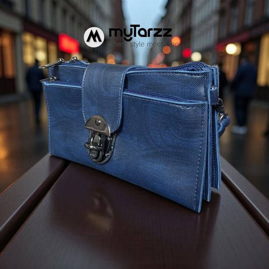 Elegant Navy Blue Clasp Clutch Wallet