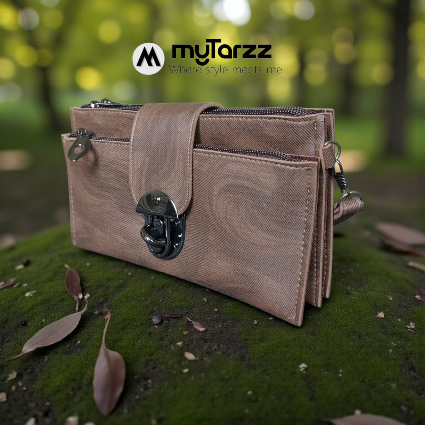 Elegant Taupe Clasp Clutch Wallet