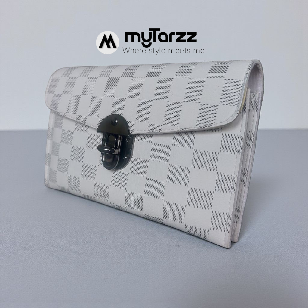 MyTarzz Checkered Clasp Clutch Wallet - White/Grey