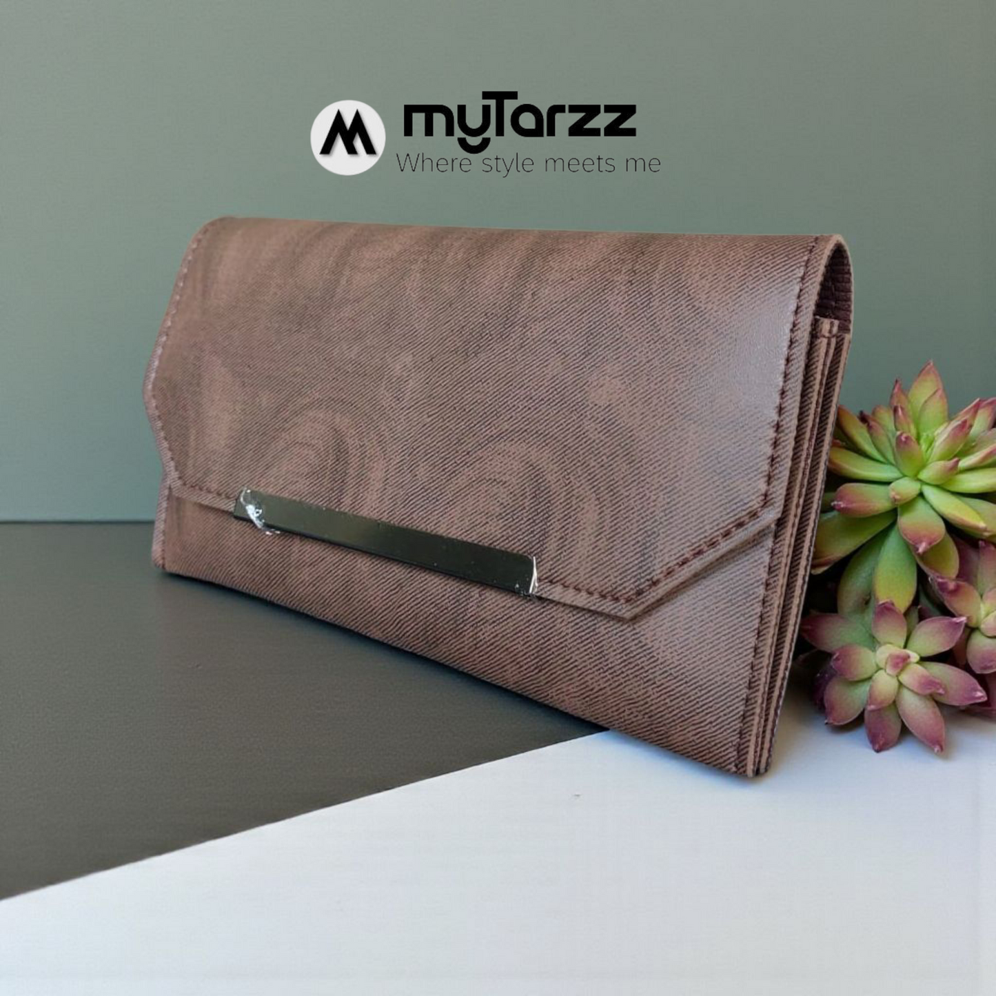 MyTarzz Minimalist Bar Clutch Wallet (Brown)