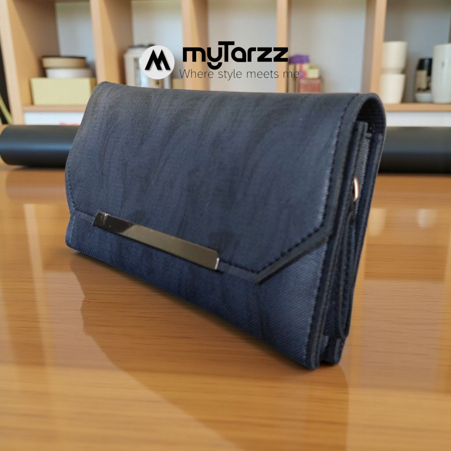MyTarzz Minimalist Bar Clutch Wallet (Navy Blue)
