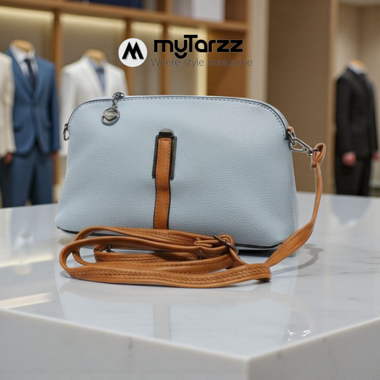 Perforated Dual Pouch Crossbody Set - Sky Blue & Brown