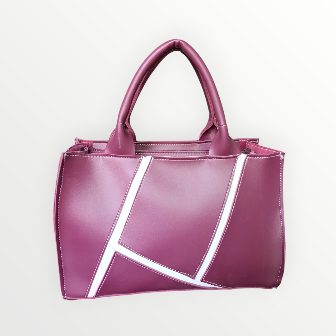 Geometric Faux Leather Handbag Burgundy