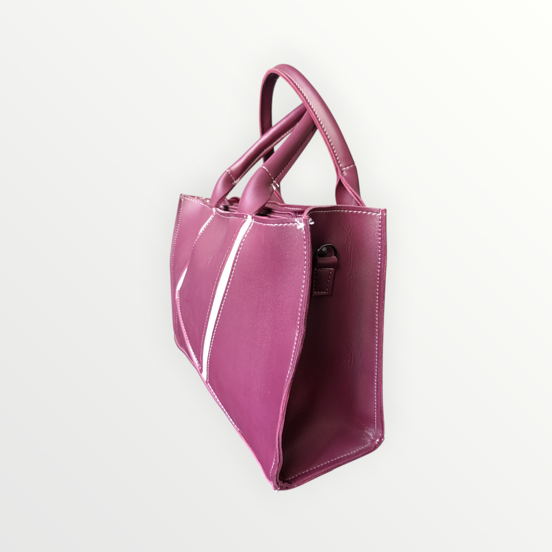 Geometric Faux Leather Handbag Burgundy