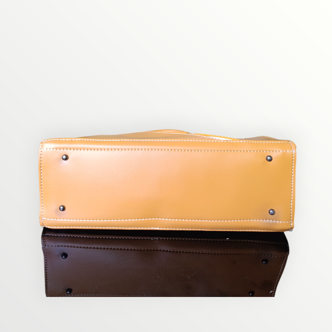 Geometric Faux Leather Handbag Mustard