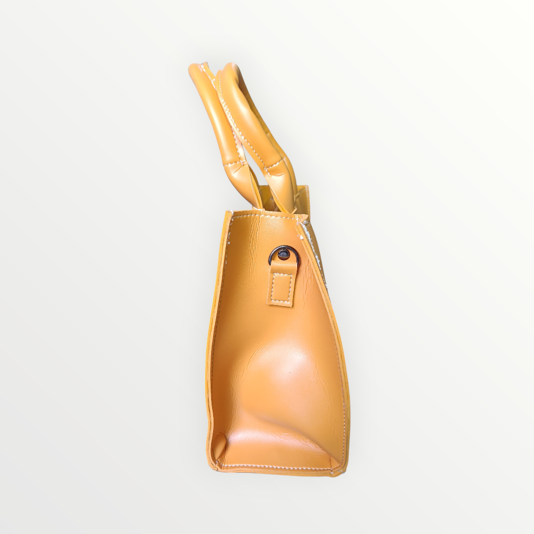 Geometric Faux Leather Handbag Mustard