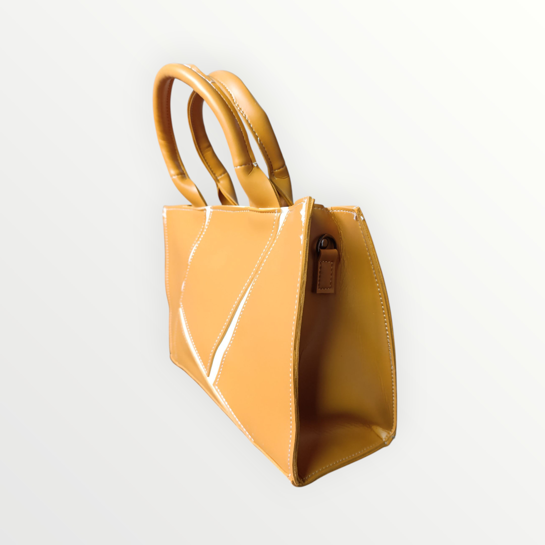 Geometric Faux Leather Handbag Mustard