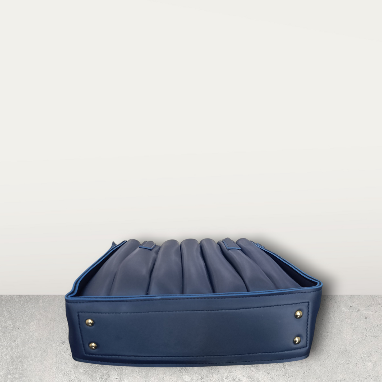 Pleated Midnight Blue Tote with Pom Pom Charm