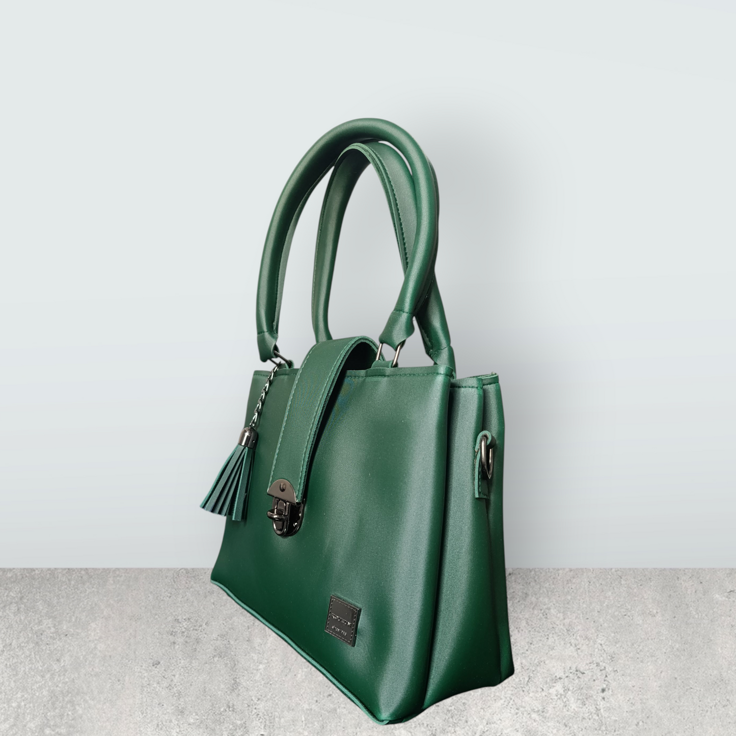 Elegant Forest Green Tote with Tassel Charm