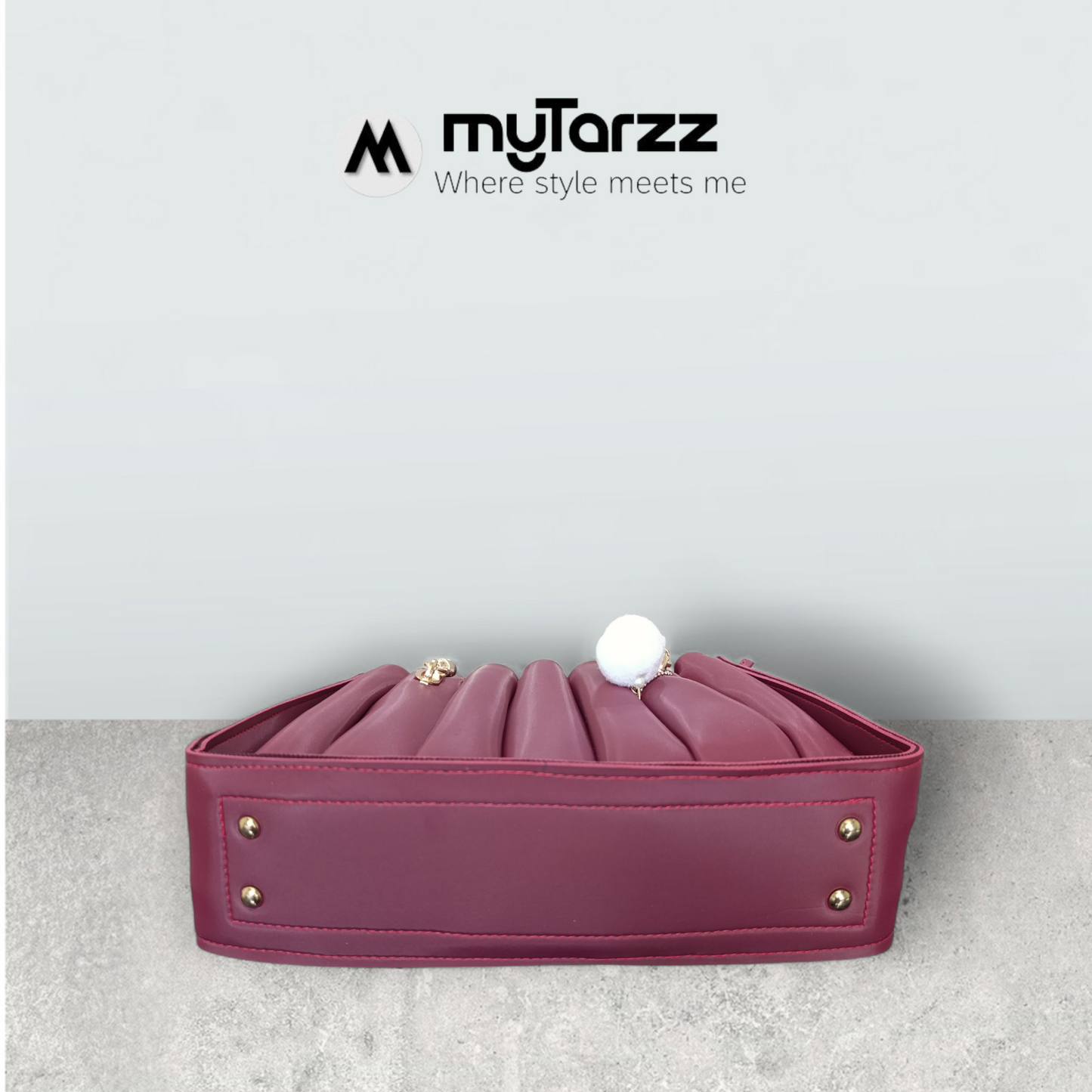 Pleated Burgundy Tote with Pom Pom Charm