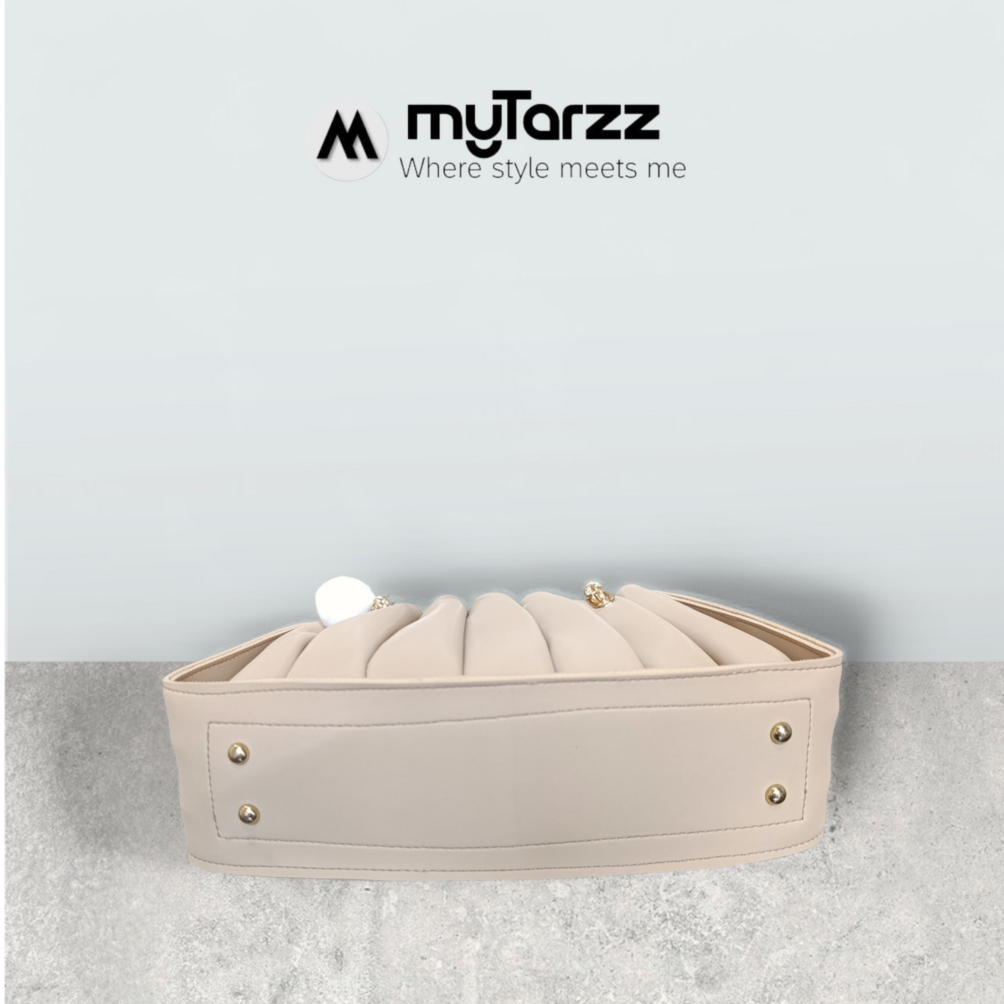 Pleated Cream Tote with Pom Pom Charm