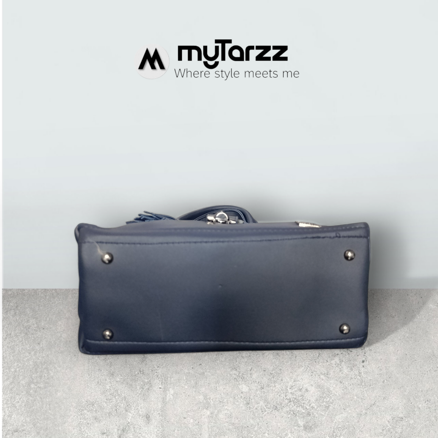 Midnight Blue Faux Leather Tote with Tassel Charm