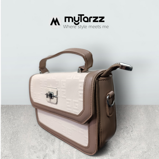 Two-Tone Taupe and Beige Shoulder Bag Imported