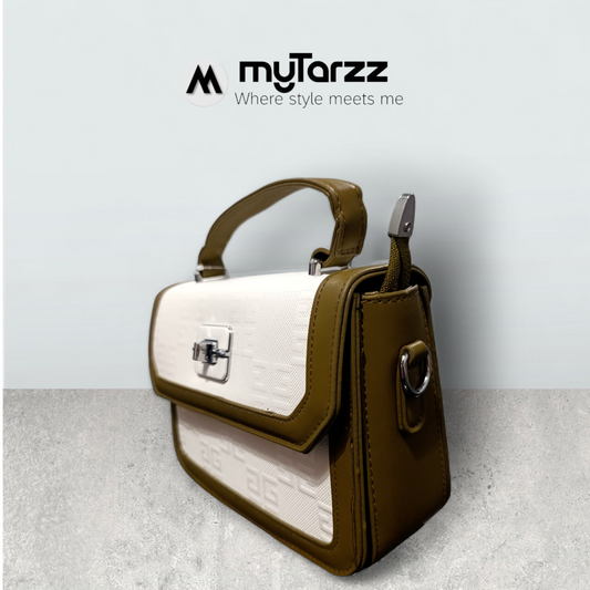 Two-Tone Olive and White Shoulder Bag - Imported