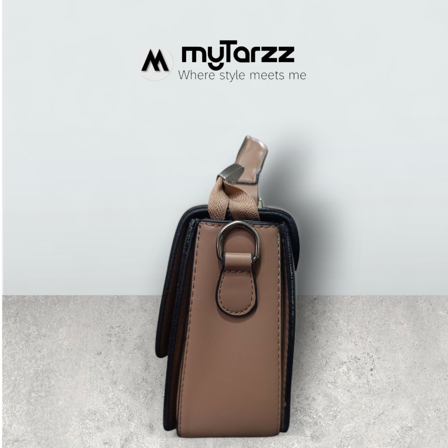 Two-Tone White and Taupe Faux Leather Satchel - Imported