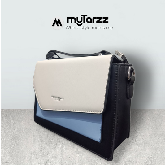 Tri-Tone Faux Leather Satchel with Off-white Sleek Flap - Imported