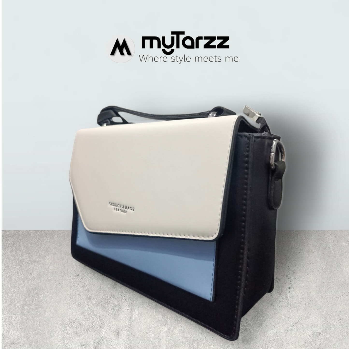 Tri-Tone Faux Leather Satchel with Off-white Sleek Flap - Imported