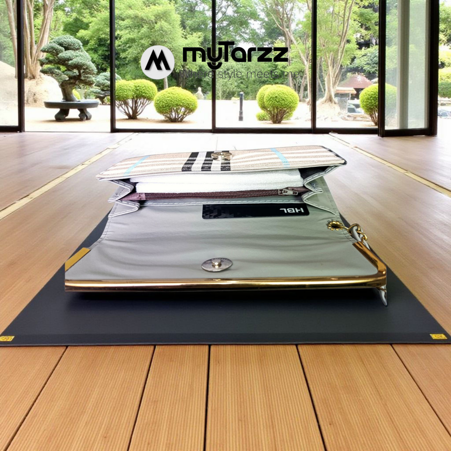 Plaid Continental Wallet with Chain - Azure Check