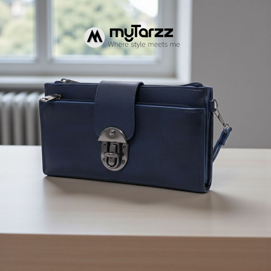 Elegant Navy Clasp Clutch Wallet