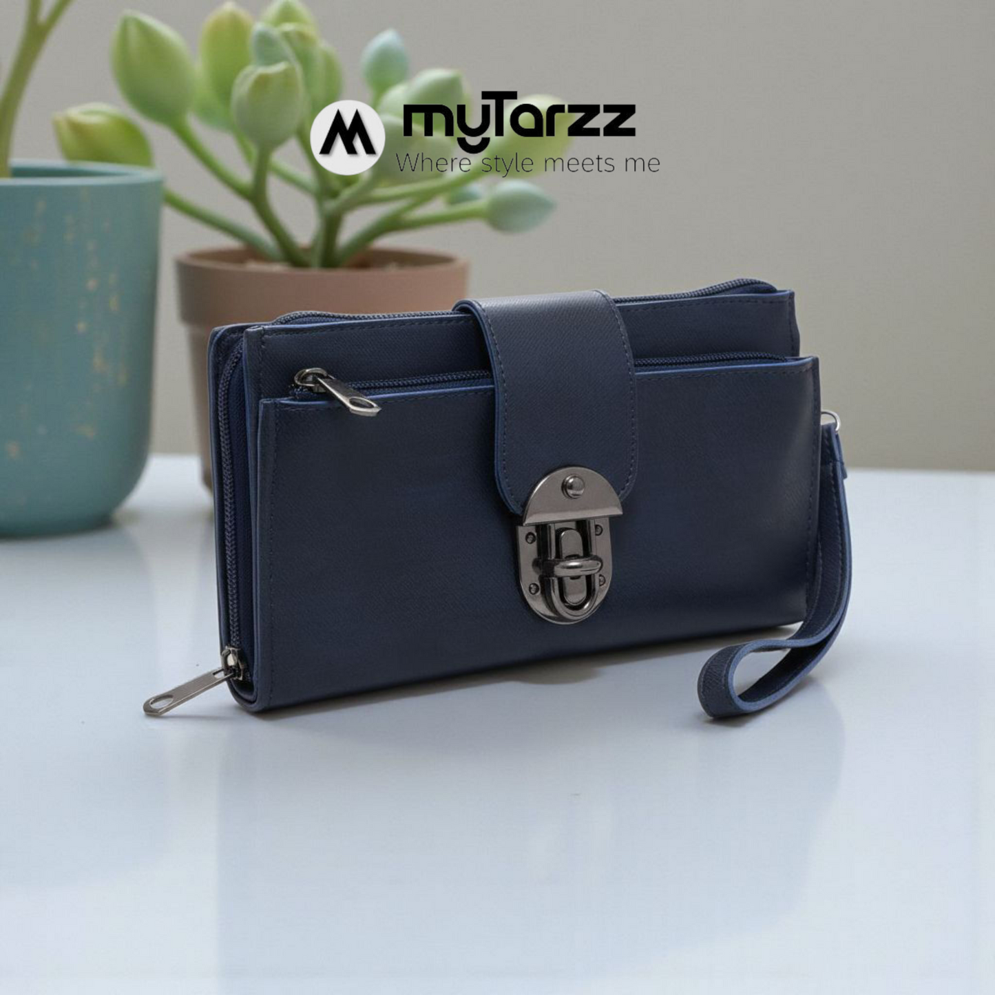 Elegant Navy Clasp Clutch Wallet