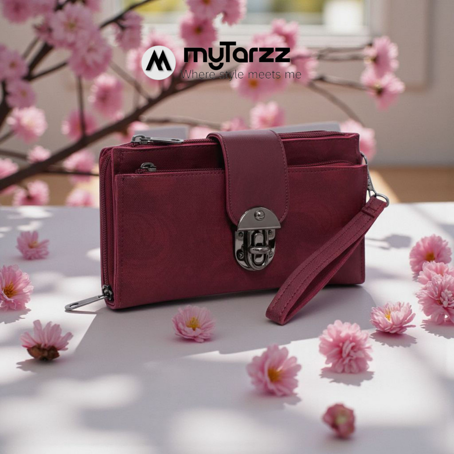 Elegant Burgundy Clasp Clutch Wallet