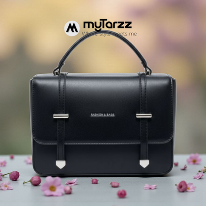 Classic Black Faux Leather Satchel - Imported