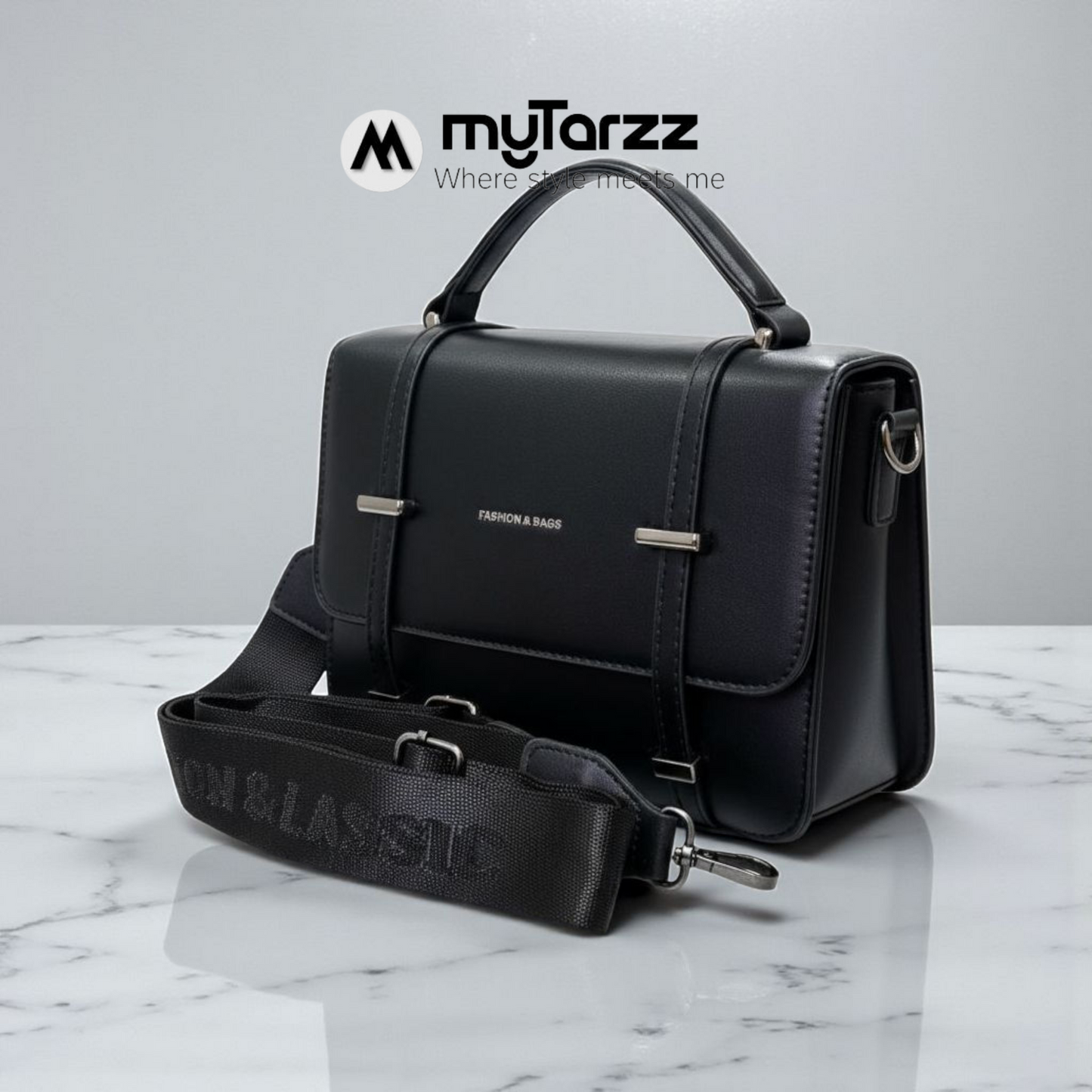 Classic Black Faux Leather Satchel - Imported