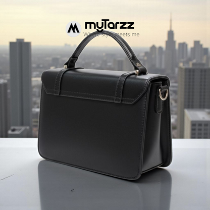 Classic Black Faux Leather Satchel - Imported