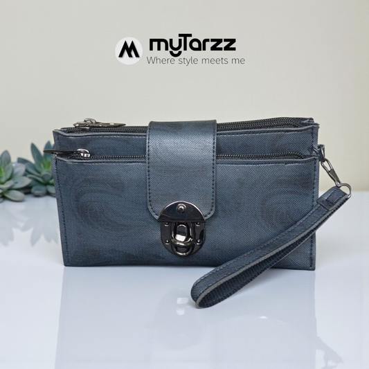 Elegant Charcoal Clasp Clutch Wallet