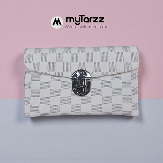 MyTarzz Checkered Clasp Clutch Wallet - White/Grey