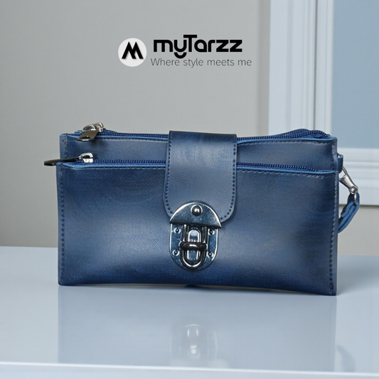 Elegant Navy Blue Clasp Clutch Wallet