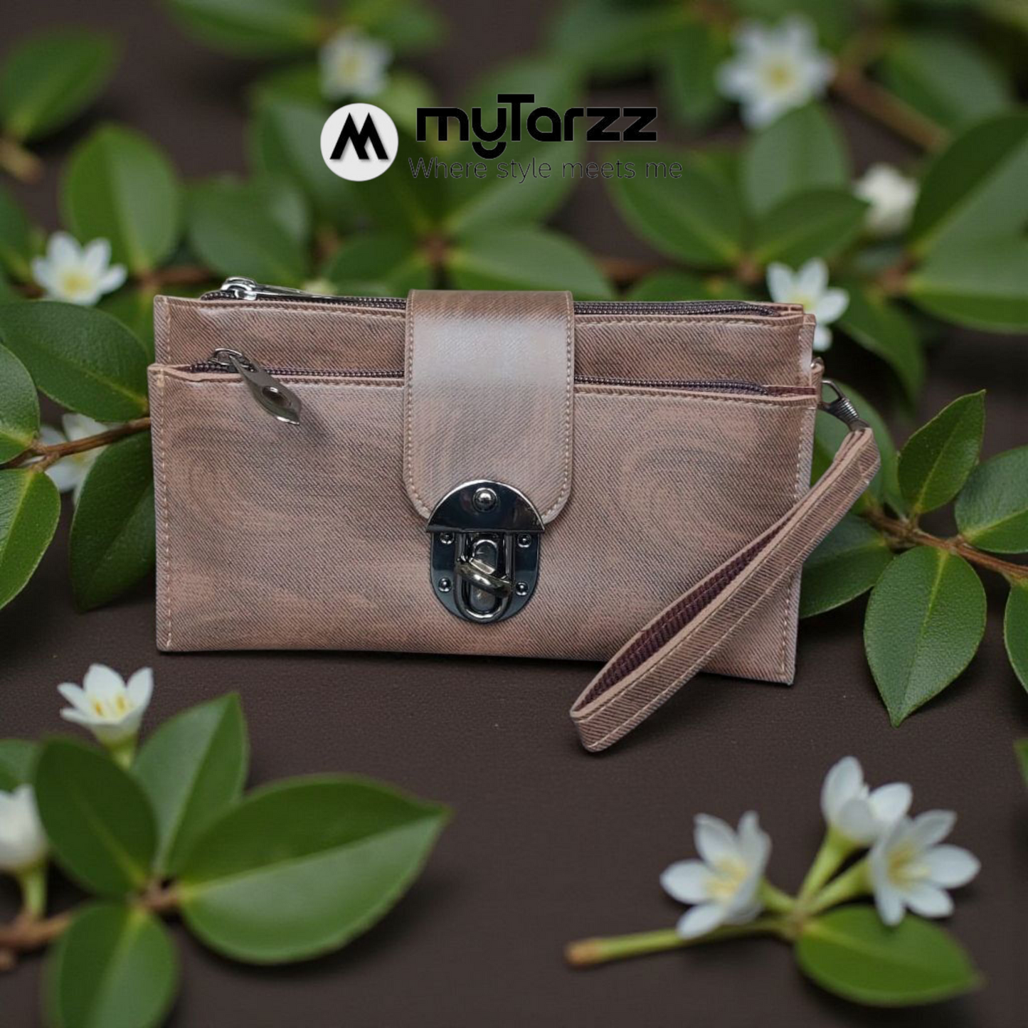 Elegant Taupe Clasp Clutch Wallet