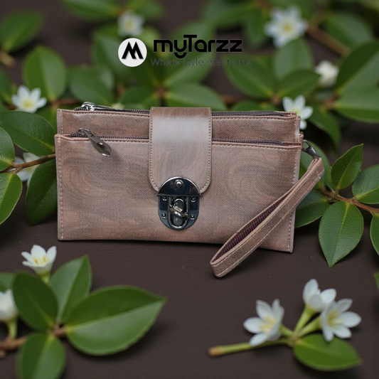 Elegant Taupe Clasp Clutch Wallet