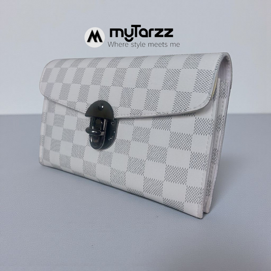 MyTarzz Checkered Clasp Clutch Wallet - White/Grey