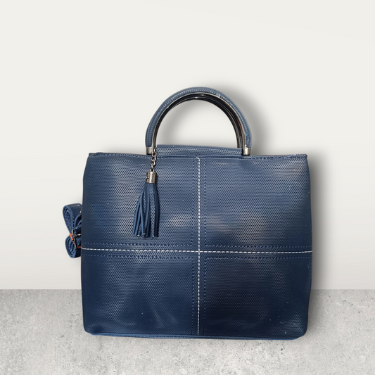 Midnight Blue Perforated Tote with Tassel Charm