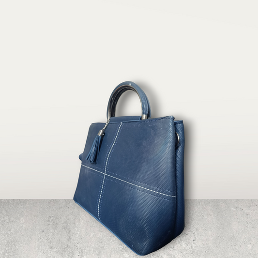 Midnight Blue Perforated Tote with Tassel Charm