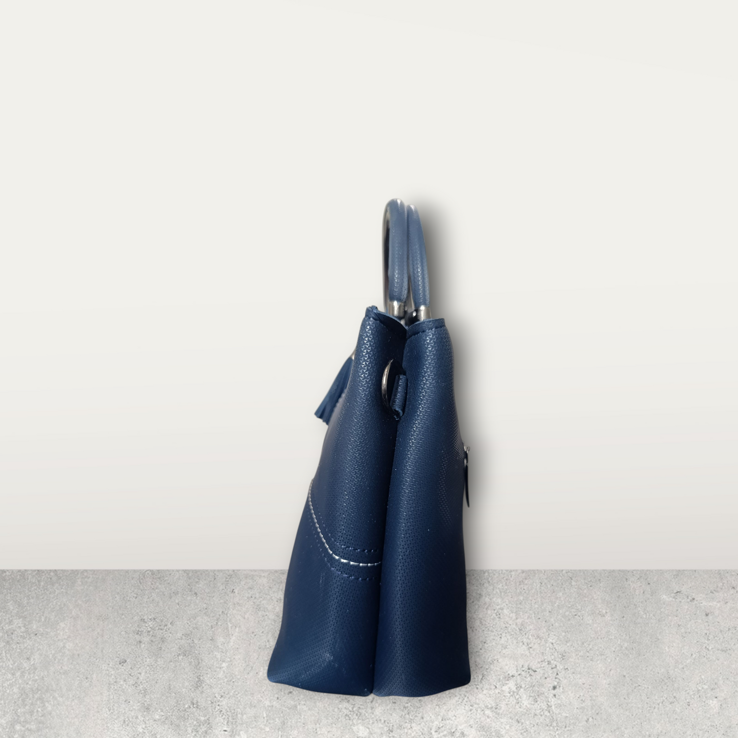 Midnight Blue Perforated Tote with Tassel Charm
