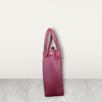 Pleated Burgundy Tote with Pom Pom Charm