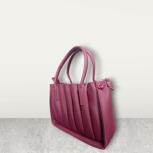 Pleated Burgundy Tote with Pom Pom Charm