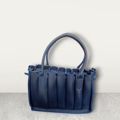 Pleated Midnight Blue Tote with Pom Pom Charm