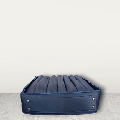 Pleated Midnight Blue Tote with Pom Pom Charm
