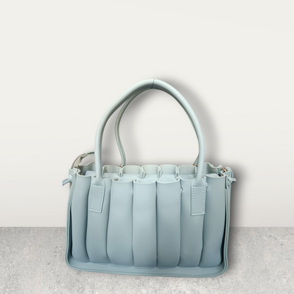 Pleated Pastel Aqua Tote with Pom Pom Charm