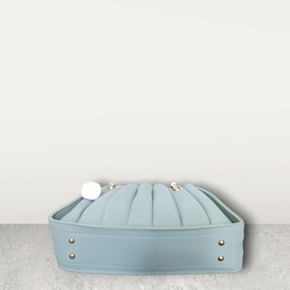 Pleated Pastel Aqua Tote with Pom Pom Charm