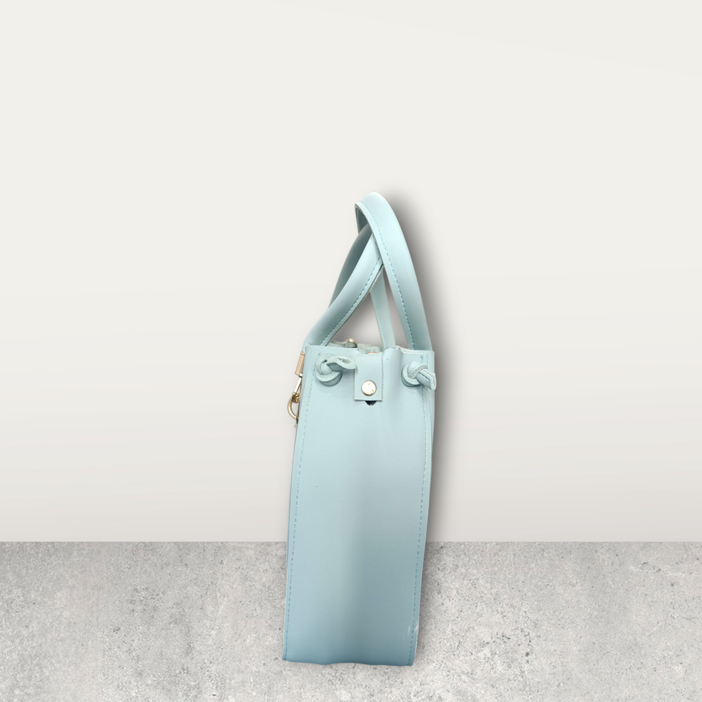 Pleated Pastel Aqua Tote with Pom Pom Charm