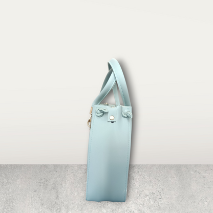 Pleated Pastel Aqua Tote with Pom Pom Charm