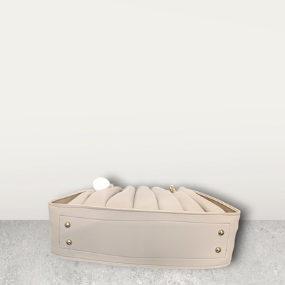 Pleated Cream Tote with Pom Pom Charm
