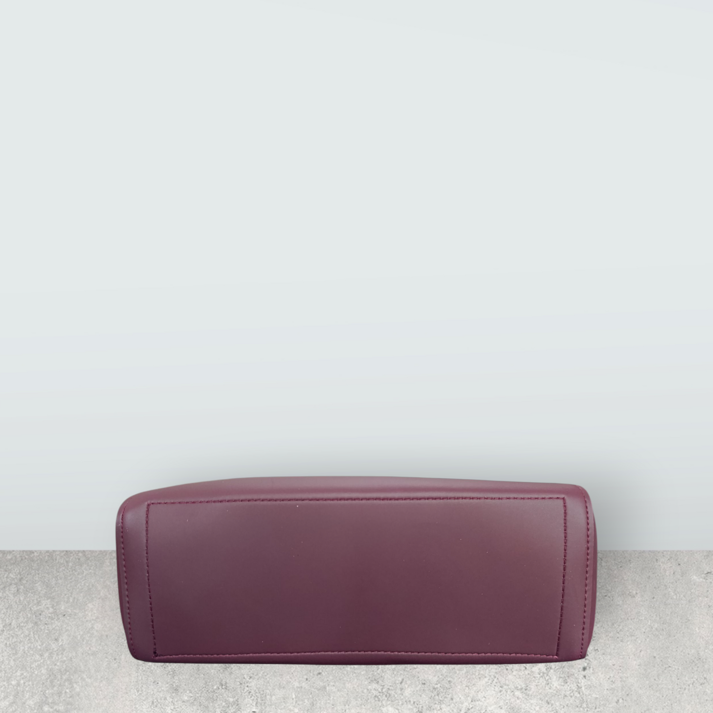 Burgundy Faux Leather Tote with Pom Pom Charm