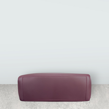 Burgundy Faux Leather Tote with Pom Pom Charm