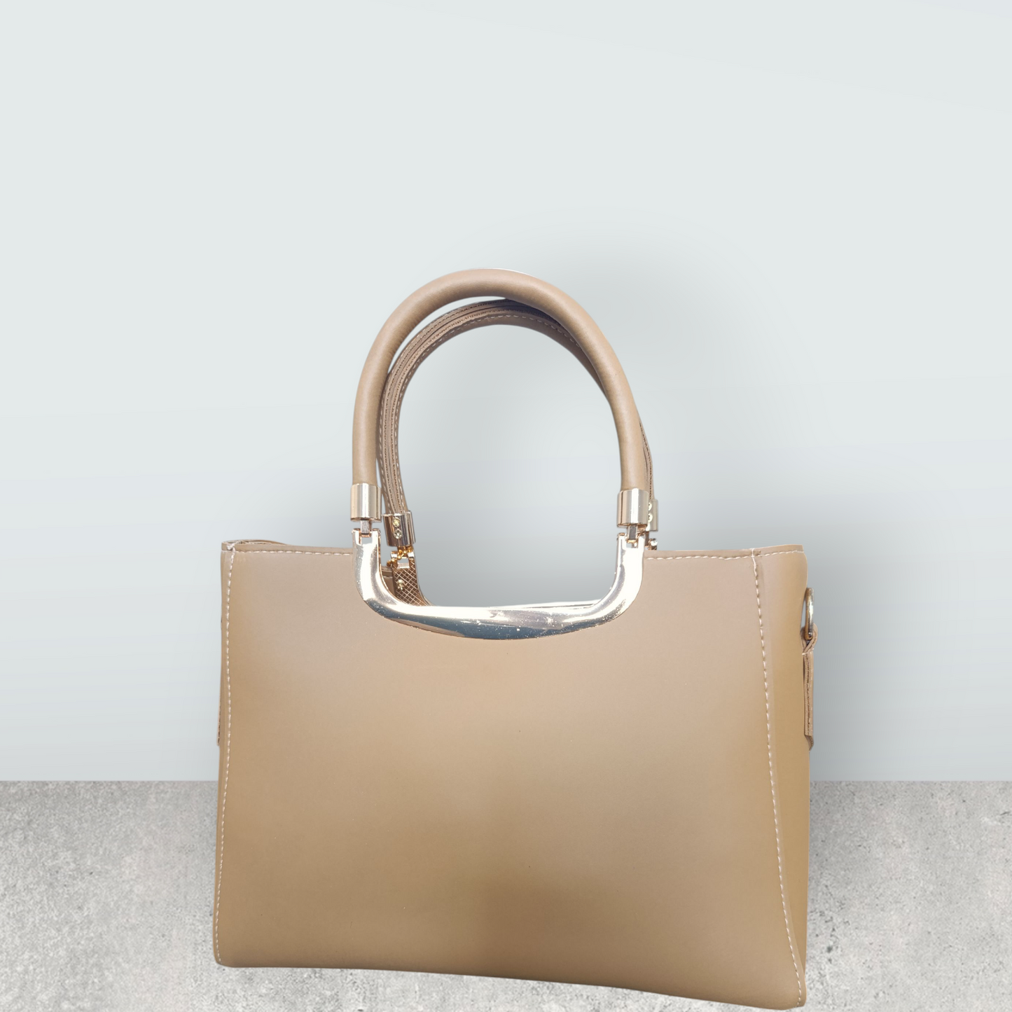 Camel Brown Faux Leather Tote with Pom Pom Charm