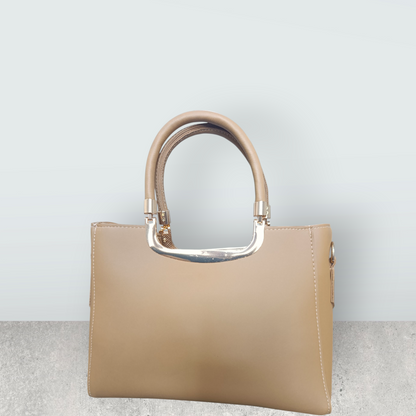 Camel Brown Faux Leather Tote with Pom Pom Charm